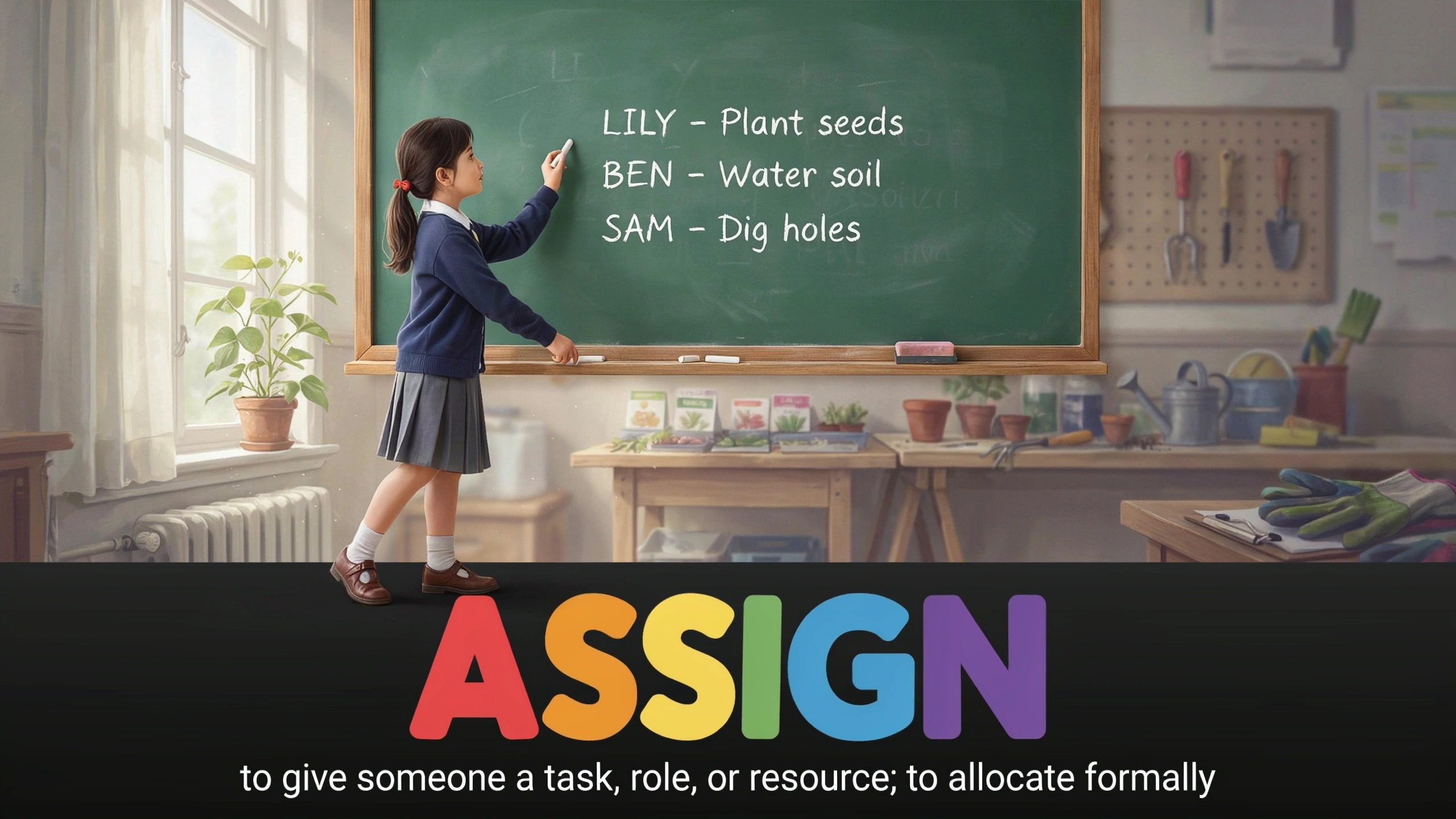 English Illustration for assign